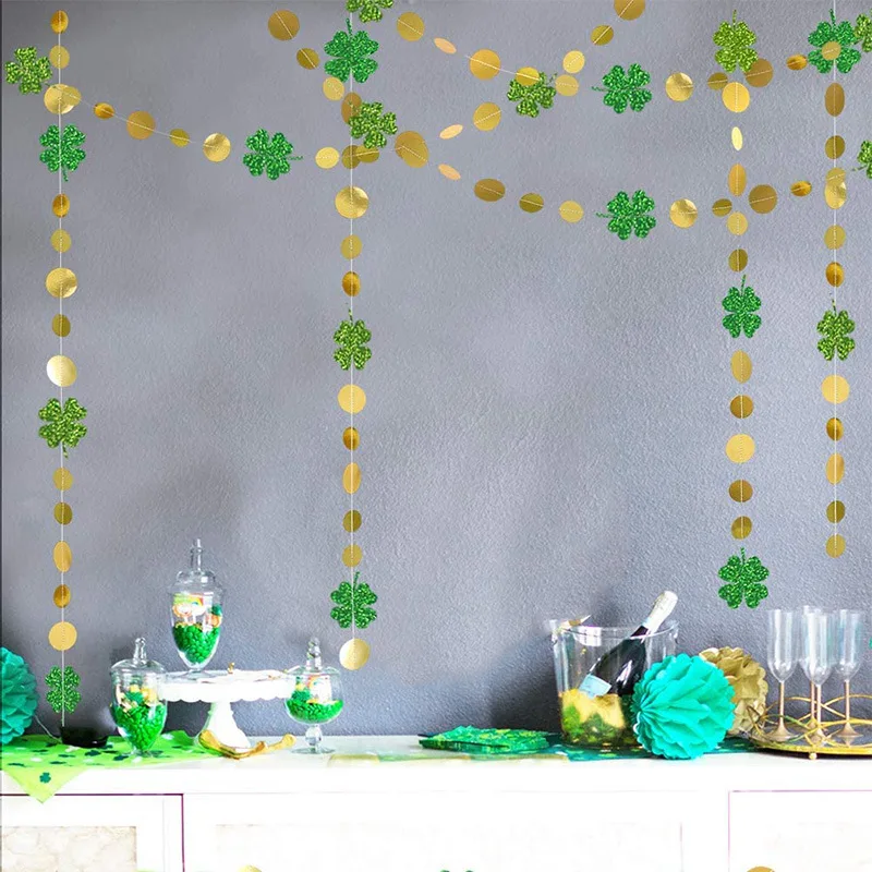 Glitter Green Shamrock Clover Garland Streamer Appeso Per Irish St Patrick'S Day Decoration Baby Shower Forniture Per Feste Di Compleanno