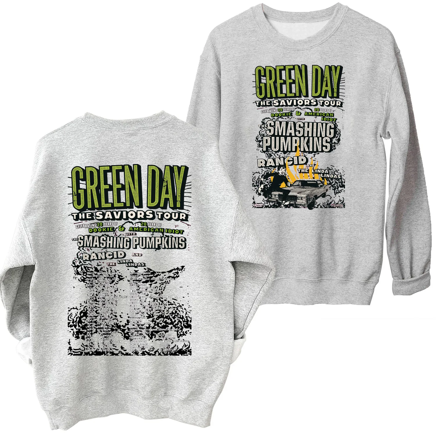 Green Day Saviors 맨투맨 남녀공용 하라주쿠 힙합 라운드 넥 긴 소매 오버사이즈 후드, 팬 선물
