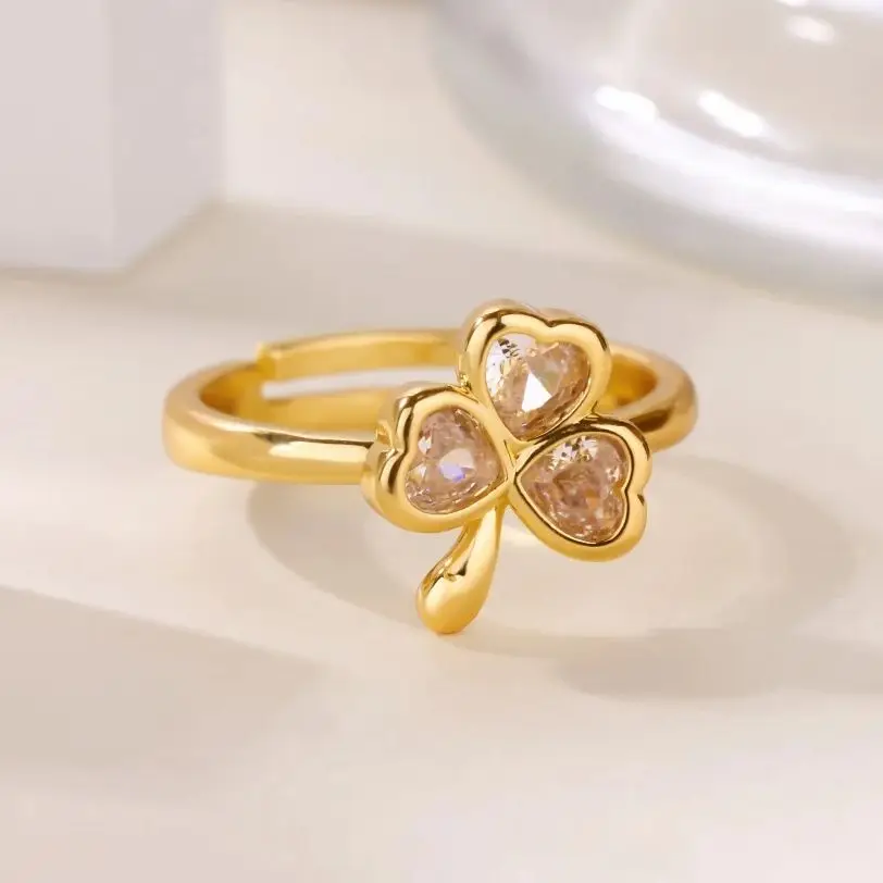 Zircon Rings, Gold, Color, Stainless Steel, Crystal, Geometric, Adjustable, Ring