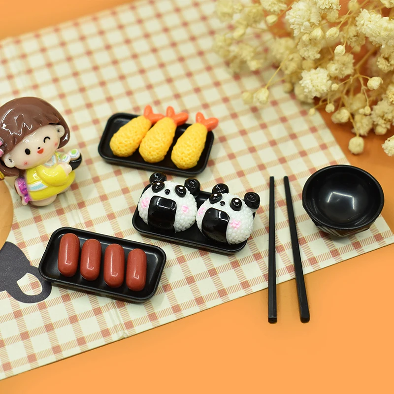 1 세트 1:6 인형 집 미니어처 디너 플레이트 그릇 젓가락 트레이 식기 주방 모델 장식 장난감 인형 집 액세서리