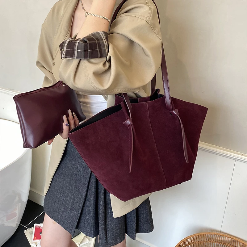 Light Luxury Brand Designer Wing Bag Frosted Suede Tote Bag Solid Color Versatile Large Capacity Women Storage Underarm Bags