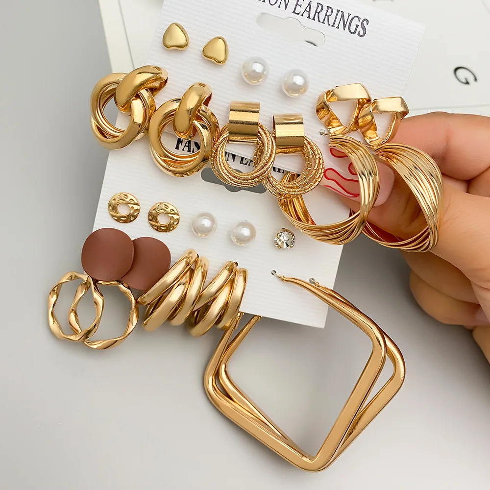 Zinc Alloy Faux Pearl Rotation Geometry Decorative Earrings 6 Pairs A Set Womens Daily Decoration pearl earrings,geometric earrings