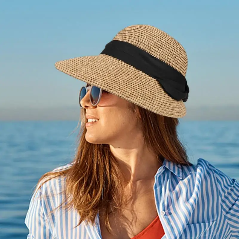 Foldable ladies soft top sun hat beach straw hat comfortable and breathable travel summer anti-ultraviolet