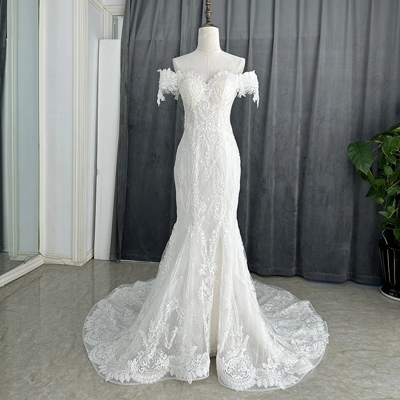 SL-9230 Customized Mermaid Wedding Dress Lace Off Shoulder New Arrival Luxury Sexy Beaded Design for