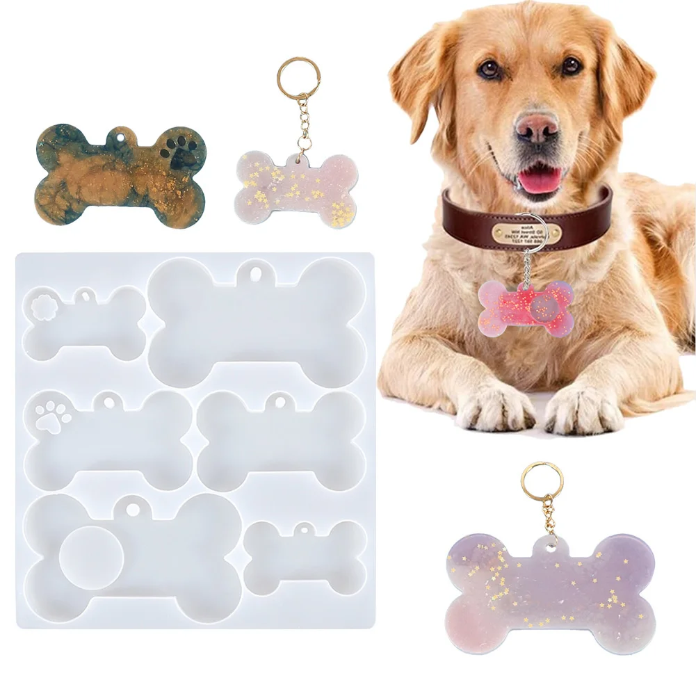 

The whole 6 bone shaped silicone mold is made of epoxy resin which can be used for pet collar pendant key chain accessories