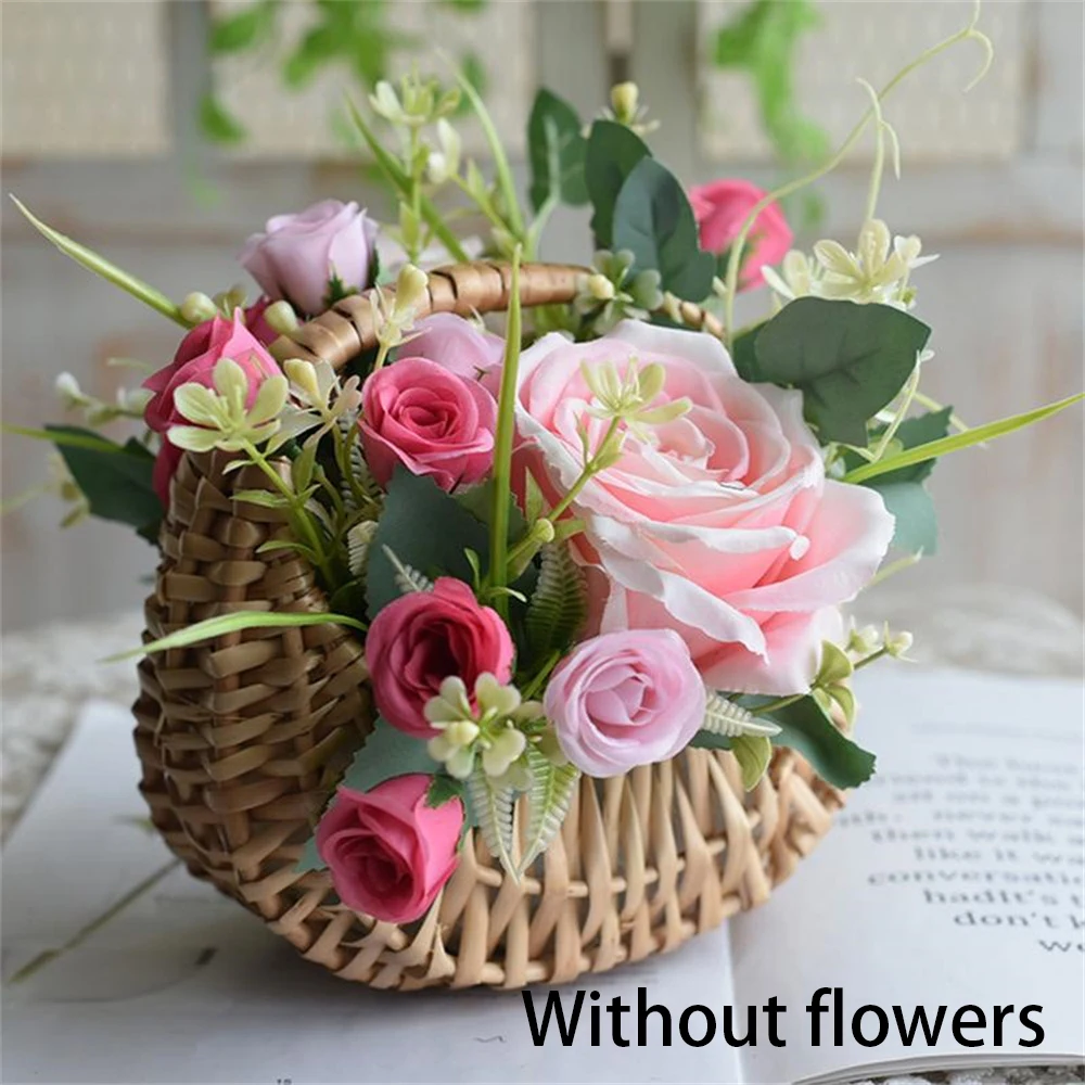 1~5PCS Flower Arrangement Basket Half Moon Wicker Basket Woven Basket With Handle Wedding Flower Girl Baskets Sturdy Picnic 2