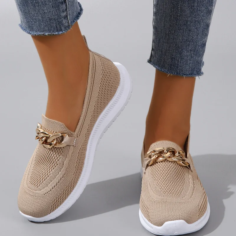 Thick soled fly woven soft soled single shoe for women single pedal knitted breathable Slip-on shoe for women, women summer 2023