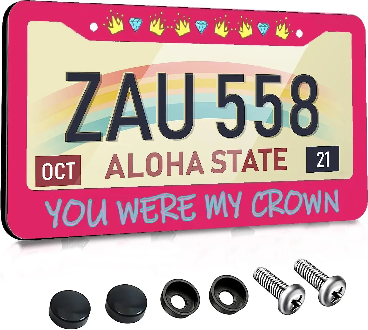 

1pc License Plate Holder Room Wall Decoration Poster Decorative Frame Crown Diamond Pink License Plate Holder Girly Heart