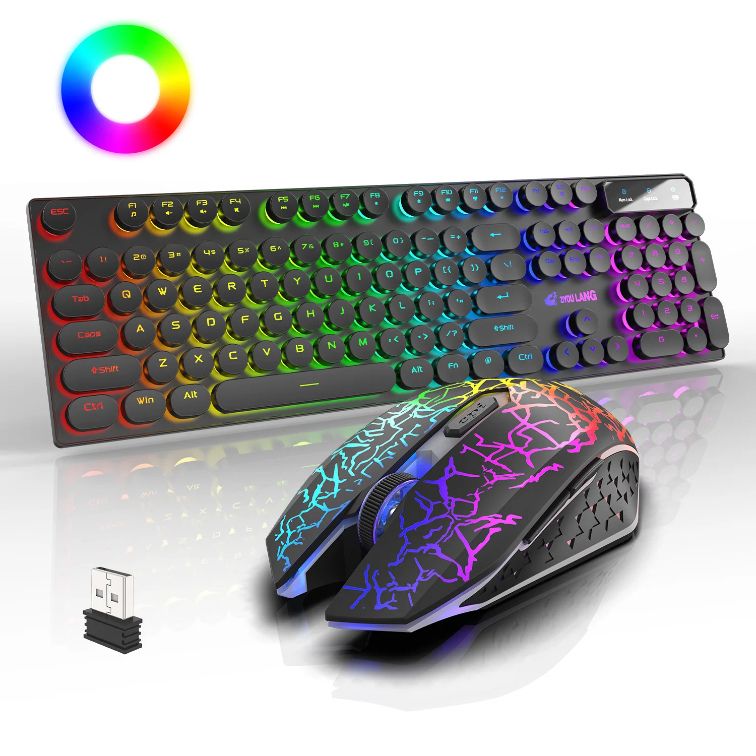 Retroiluminação RGB, Teclados recarregáveis, Combo para PC Gamer e Laptop, 2.4G