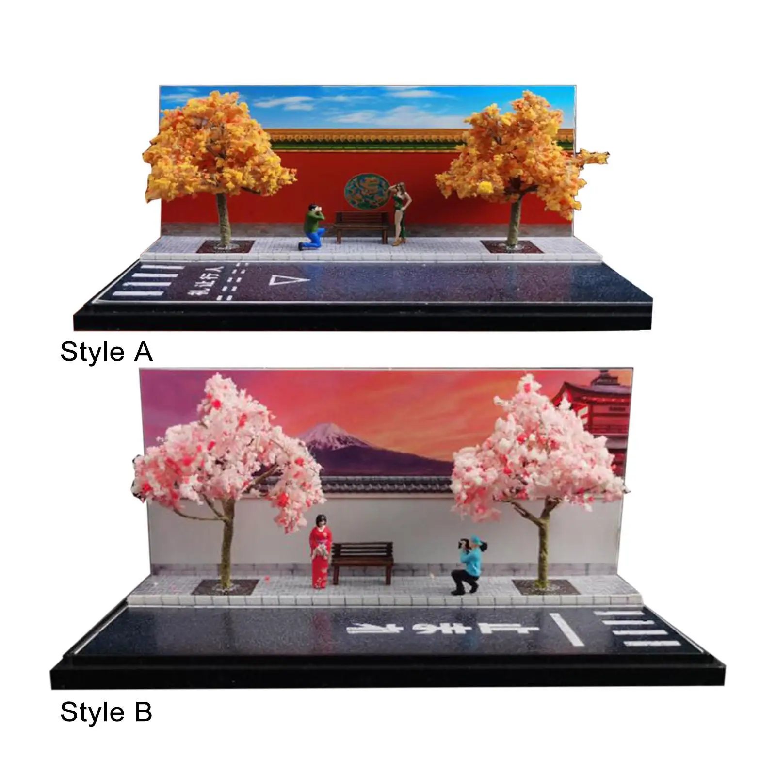 

1/64 Scale Background Scene Desktop Ornament with People Figures Trees Bench Train Railway S Gauge Movie Props Collection Layout