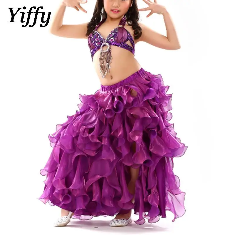 

Kids Girls Oriental Indian Dance Split Open Leg Dance Skirt Girls Curled Skirt Belly Dance High Grade Skirt Puffy Skirt