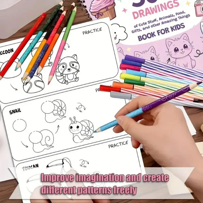 Come disegnare qualsiasi cosa per gli appassionati di pittura, 300 graziosi disegni semplici passo dopo passo di cose adorabili, animali, cibo, regali - immagine 4