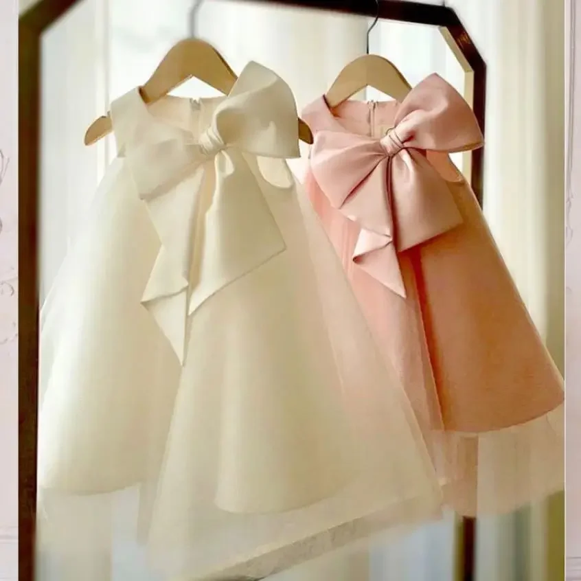

Baby Girl Clothing For Baptism Birthday Party Wedding Princess Ball Gown Bow Mesh Sleeveless Dresses For Girl