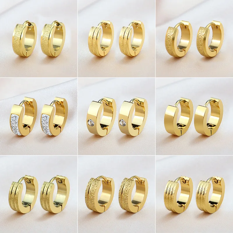 9 Style Hoop Earrings Women Stainless Steel Vintage Simple Gold Color Ear Buckle Korean Fashion Retro Cartilage Piercing KBE113