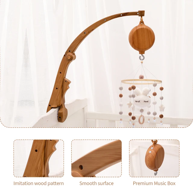 DIY Baby Crib Bed Bell Holder Arm Toy Imitation Wood Grain Infant Bed Decoration Toys Rotating Music Box Nut Screw Arm Bracket 2