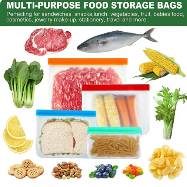 Sac alimentaire en silicone réutilisable, sac de rangement réfrigéré, sac de congélateur scellé, sac scellé anti-fuite, sac de conservation des aliments 3