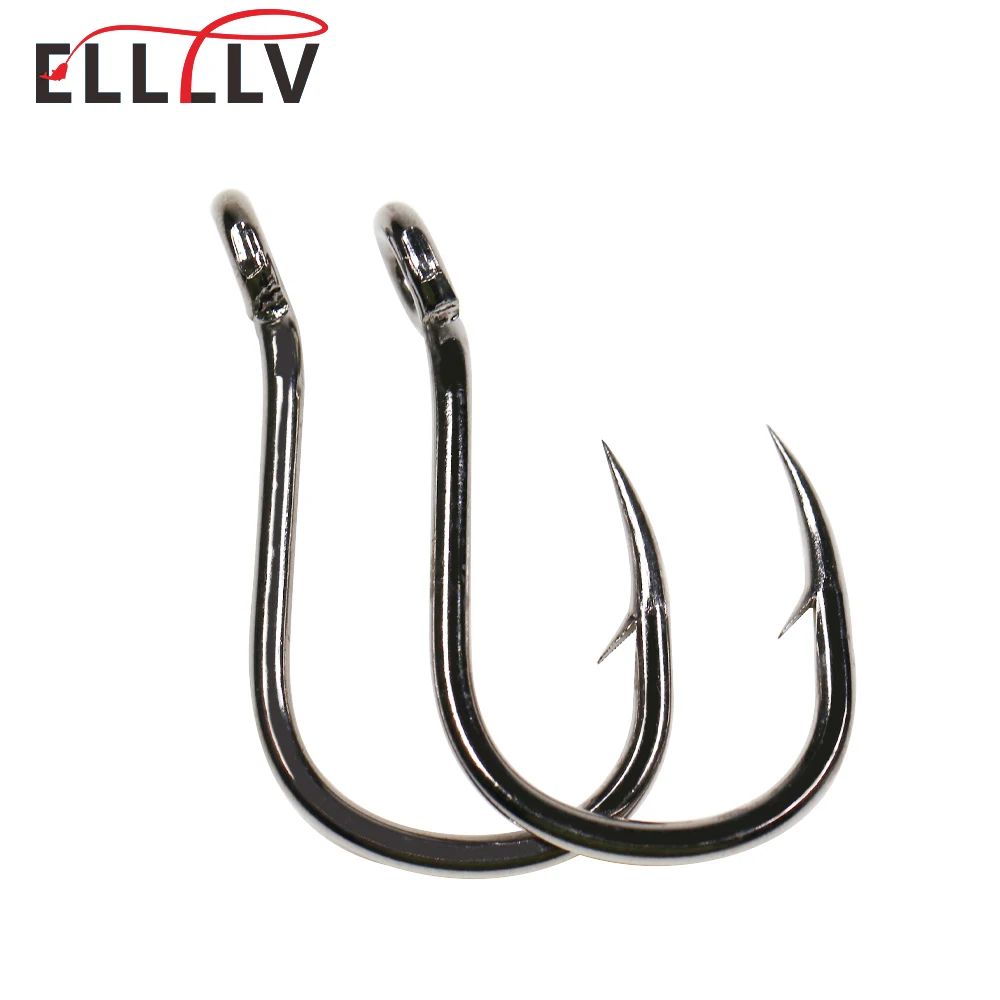 Elllv 20pcs #1/0-6/0 Barbed Big Eye Wide Gap Hook High Carbon Steel Inline  Sea Fishing Hooks Ultra Point