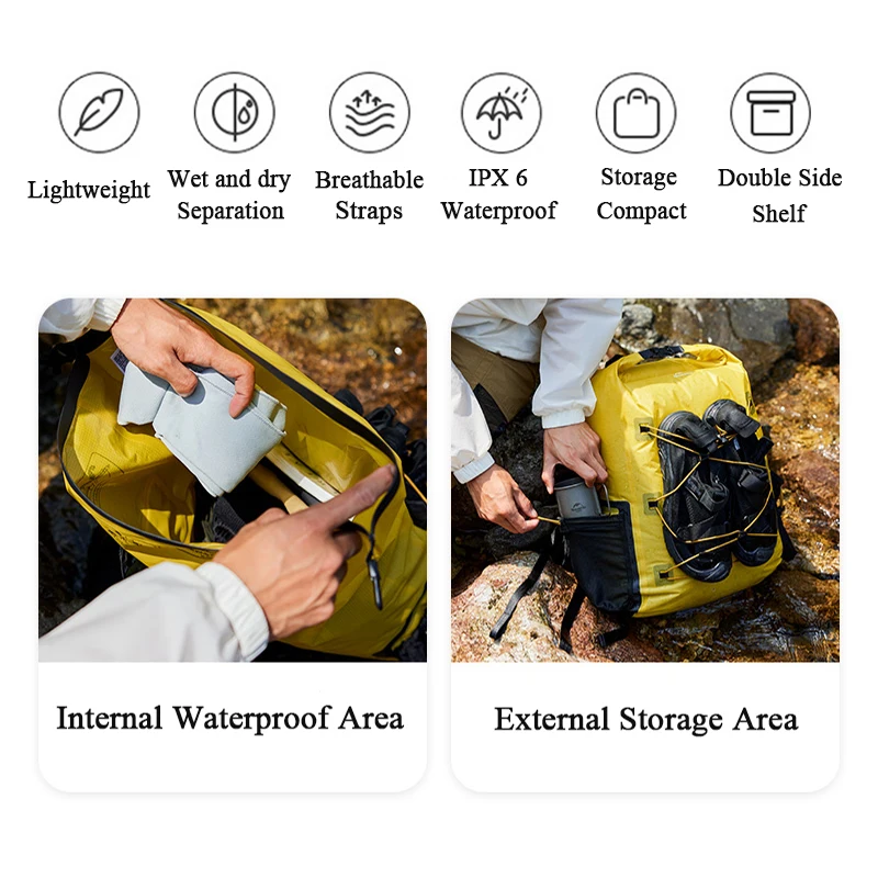 Naturehike 25L Waterproof Dry Bag TPU IPX6 Ultralight Portable Double Shoulder Swimming Bag Outdoor Hiking Travel Beach Backpack