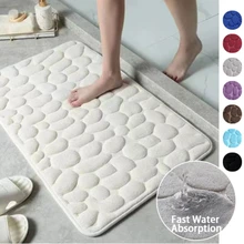 Olanly Silicone Bath Mat Non-Slip Shower Bathroom Rug Memory Foam Carpet  Soft Foot Mat Stone Floor Super Absorbent Quick Dry Rug