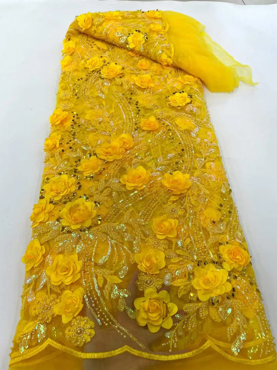 Кружевная ткань с 3d цветами ручной работы из бисера французская кружевная