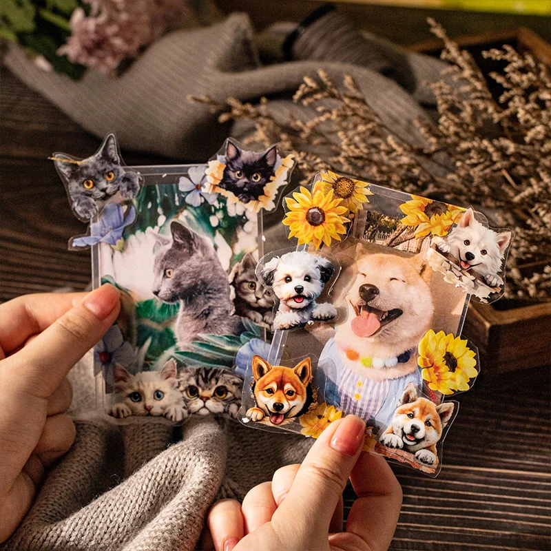 40mm*200cm Cat and dog little corner Series PET sticker Decorative Diy Diary Album Scrapbooking Material Junk Journal Supplies