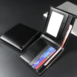 Premium Black Real Cowhide Leather Men's Wallet - Elegant Short Design with Coin Pouch (Pu Black 1)