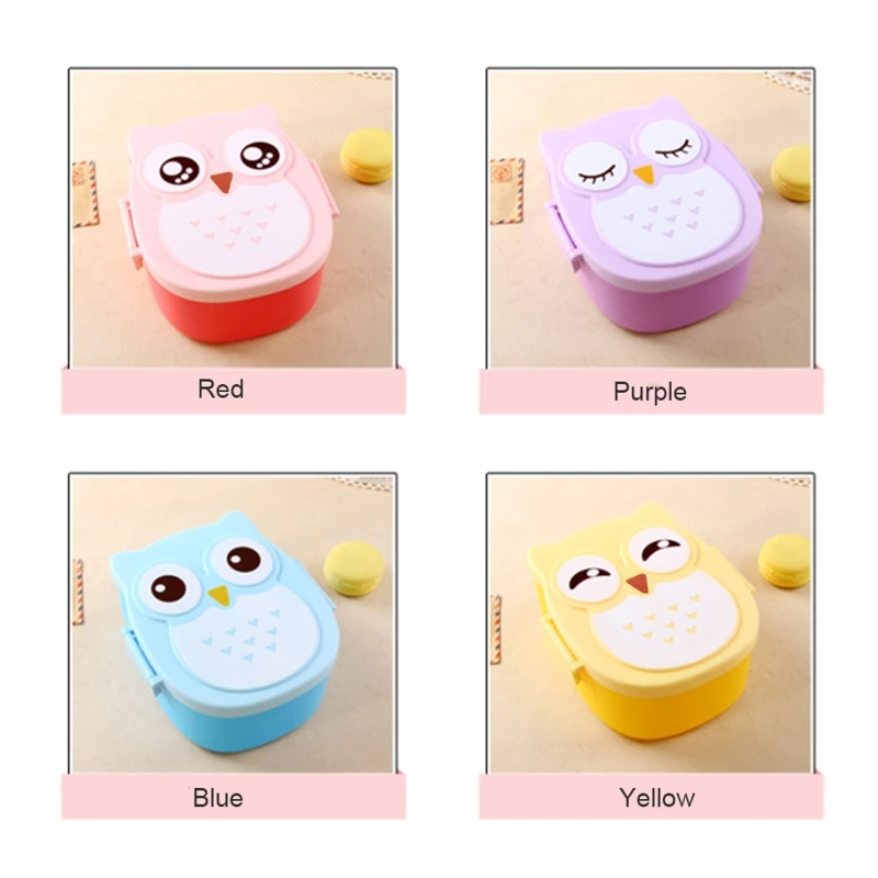 

Мини-бокс для бенто с милой совой и 2 отделениями для мальчиков и девочек, ланч-боксы, прочные пищевые ПП сумки для бенто,