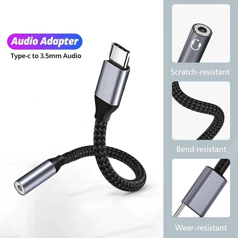 USB 타입 C - 3.5mm 오디오 어댑터 이어폰 와이어 컨버터 타입 C 3.5 Aux 잭 오디오 케이블 (아이폰, 맥북, 아이패드, 화웨이, 리얼미용)