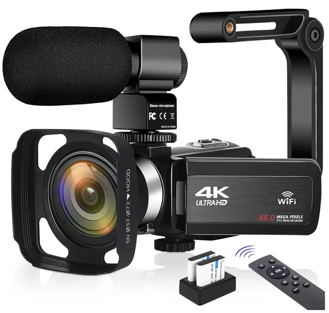 Videocamera 4K 48MP Con Visione Notturna IR, Zoom 18x, Touchscreen 3″, 2 Batterie E Scheda 64 GB – Perfetta Per Vlog E YouTube