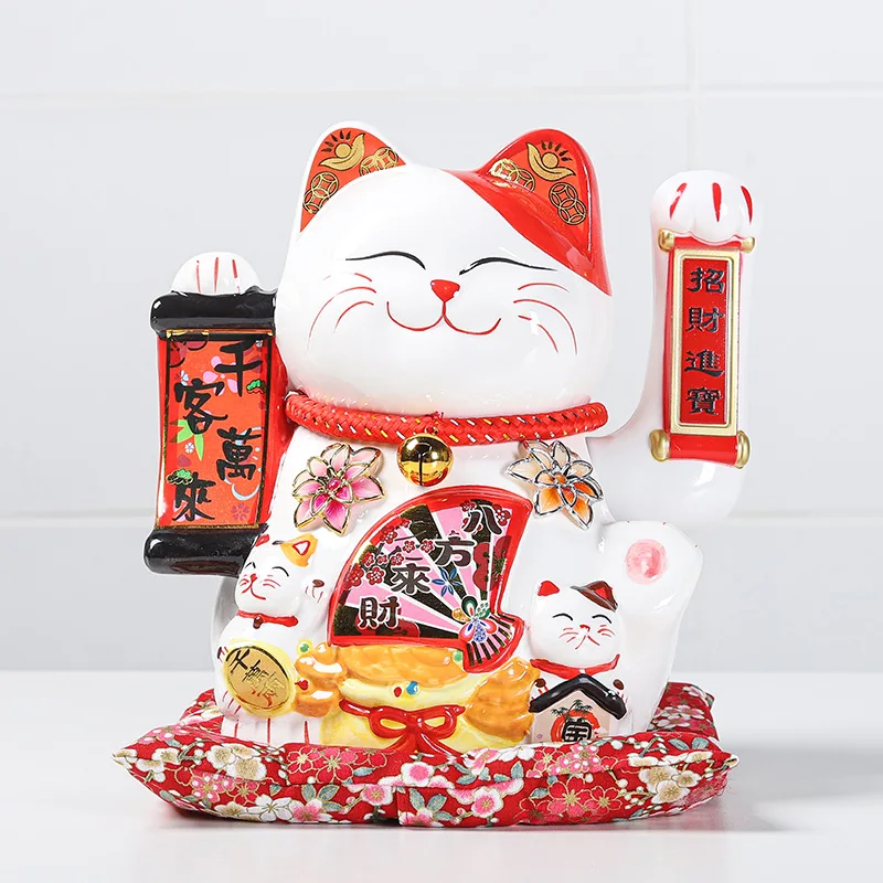 

10 Inch Handicraft Waving Hand Lucky Cat Fortune Cat Gift Maneki Neko Welcoming Feng Shui Crafts Money Box Home Store Decoration