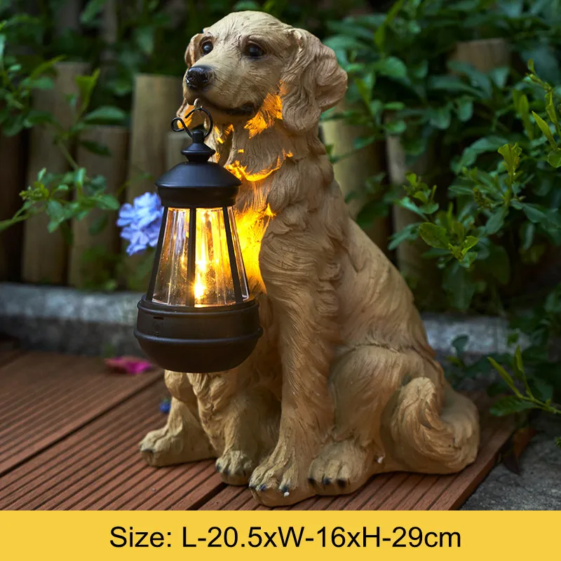 Statue di Cani da Esterno, Statua da Esterno Golden Retriever con luci solari, Lampada Antivento per la Decorazione del Giardino di casa, per Patio con Prato e passerella,B (A