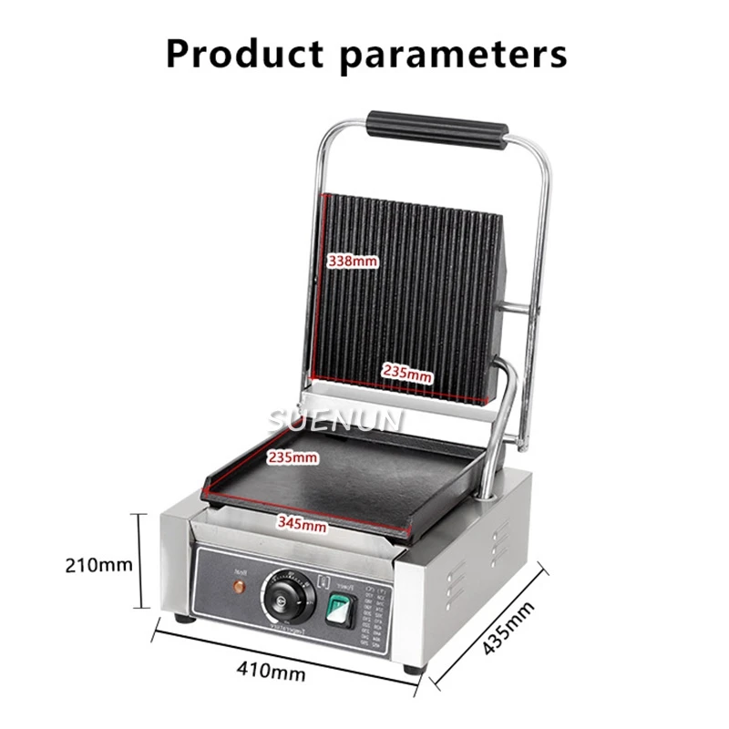 Commercial double-sided electric heating upper pit lower flat pressing plate hand grasping pancake pancake squid machine steak 5