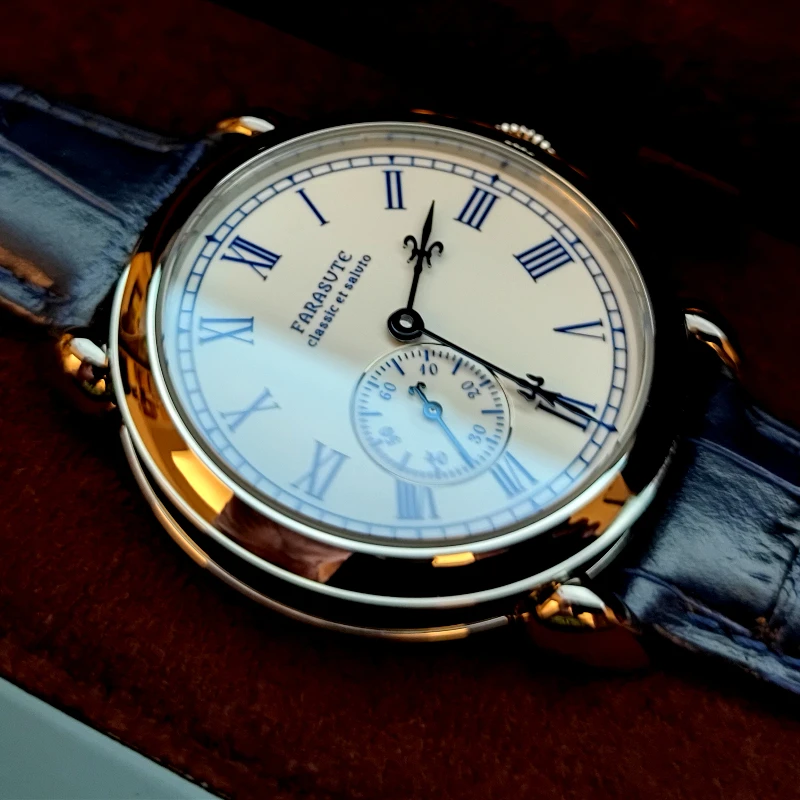 

FARASUTE 40mm Men's Automatic Mechanical Watch Enameled Dial Baked Blue Hands Hangzhou 5000A Movement Vintage Business Watch