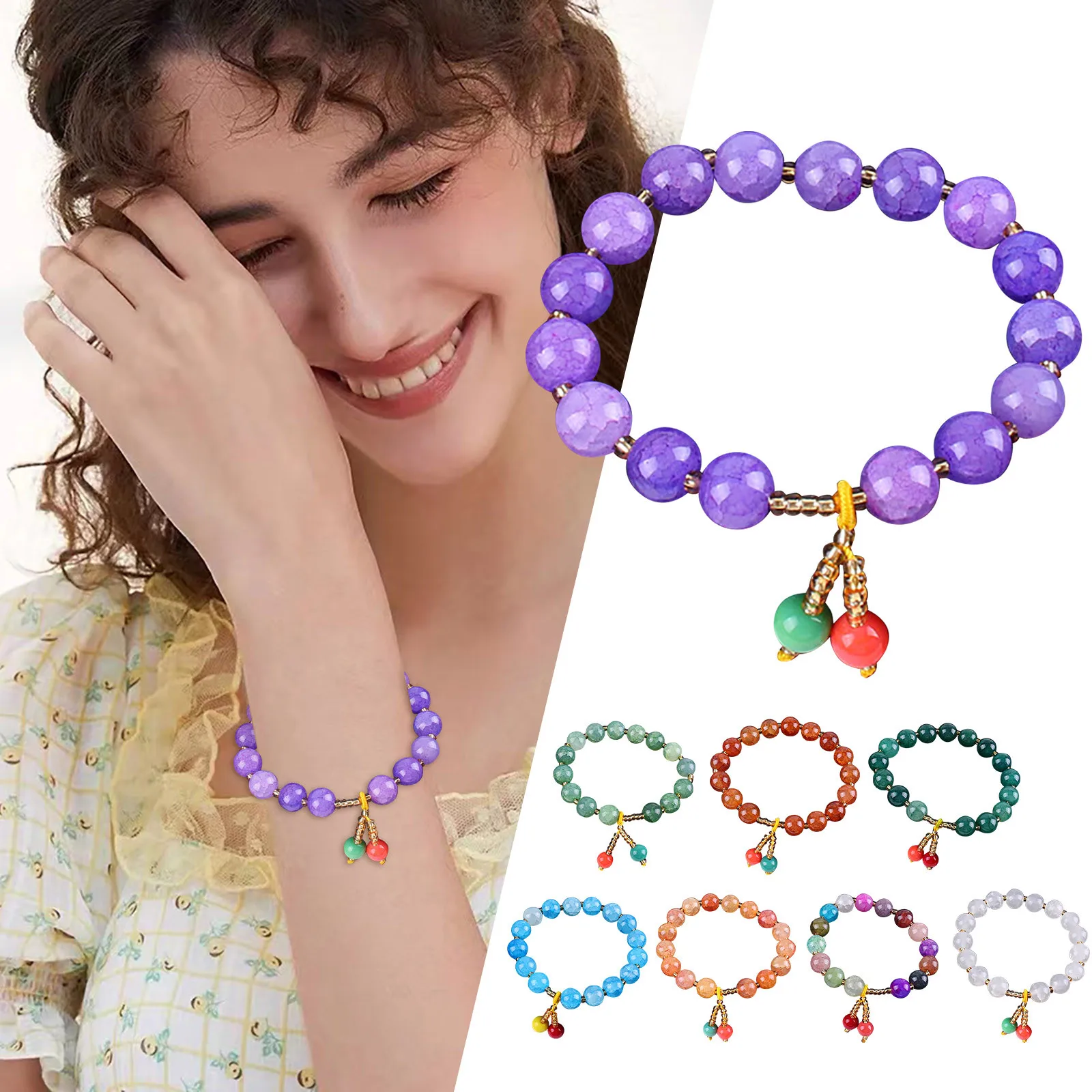 Jelly Earrings Flower Bead Crystal Bracelet Multi Color Simple And