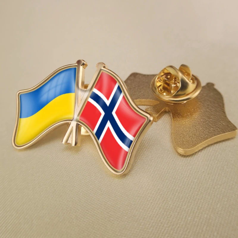 

Ukraine and Bouvet Island Crossed Double Friendship Flags Lapel Pins Brooch Badges