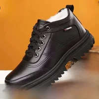 Men's Winter High Top Thiened Fce Lined Casual oes Jiang Yufei Leather oes Comfortable Breathable round Toe Low Heel