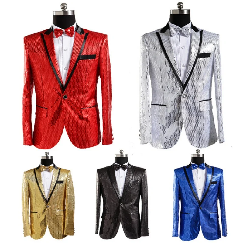 Sequins Men's Suit Jacket Performance Clothes Nightclub Singer Host Suitmen Suit