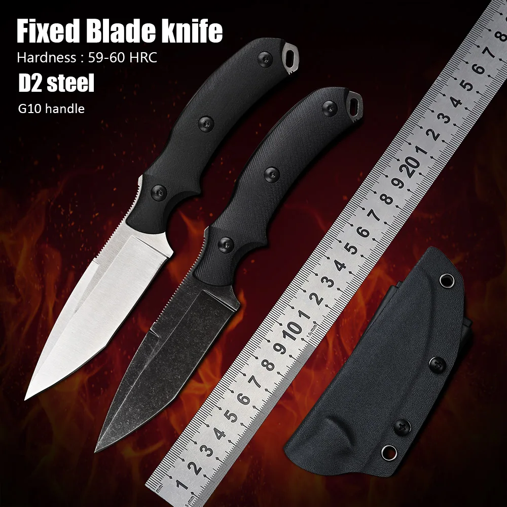 

D2 Steel Camping Combat Utility Rescue Self Defense EDC Tool Couteau Fixed Blade Survival Hunting Tactical Knife G10