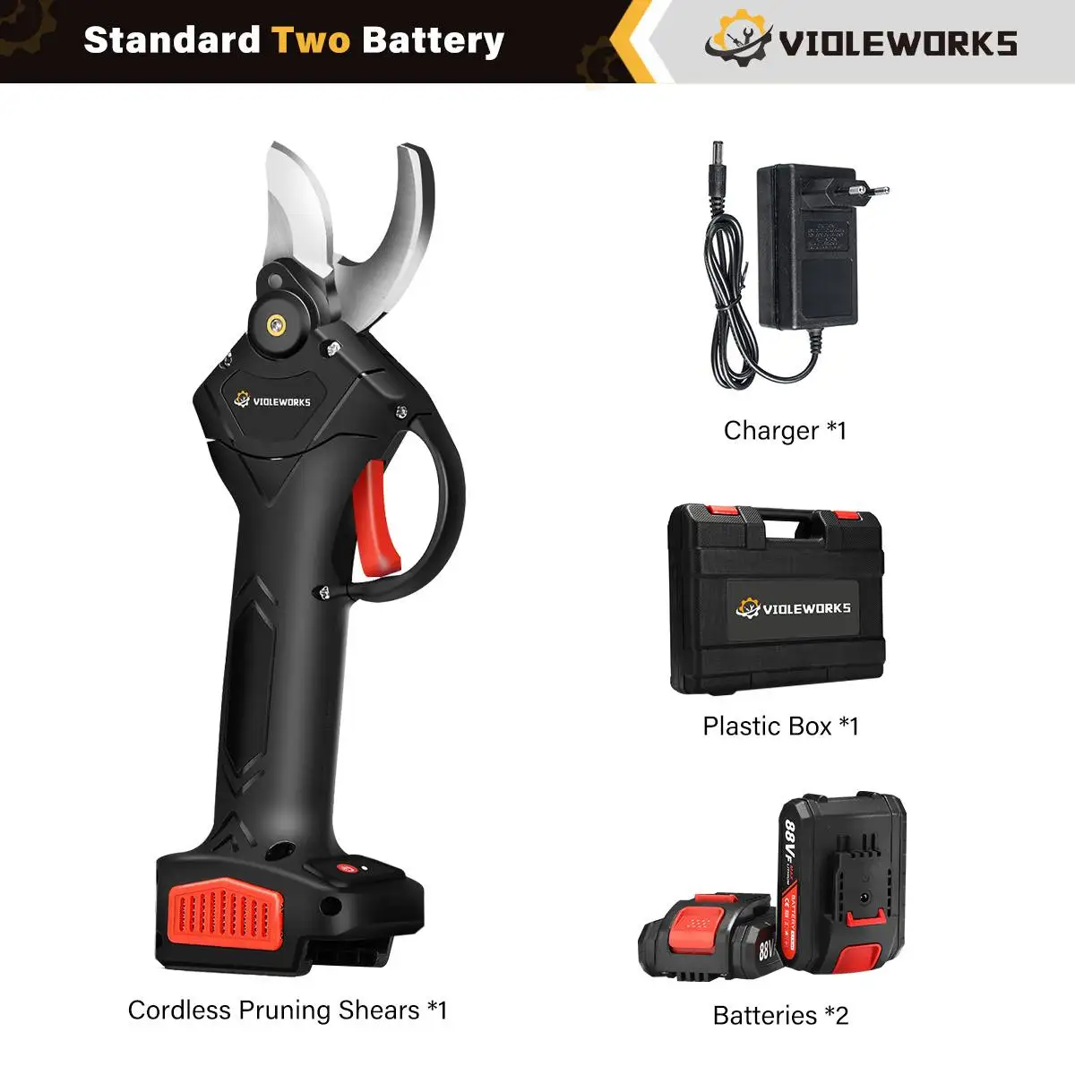 VIOLEWORKS 30mm 88V 무선 정리기 가지 치기 전단 효율적인 과일 나무 분재 가지 치기 전기 나무 가지 커터 조경