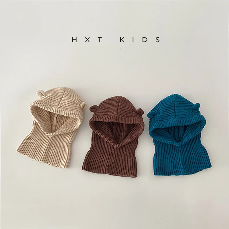 Baby Hat Scarf Integrated Knitted Earmuffs Hat 2022 Korean Children Baby Cute Shawl Hat Trendy Winter