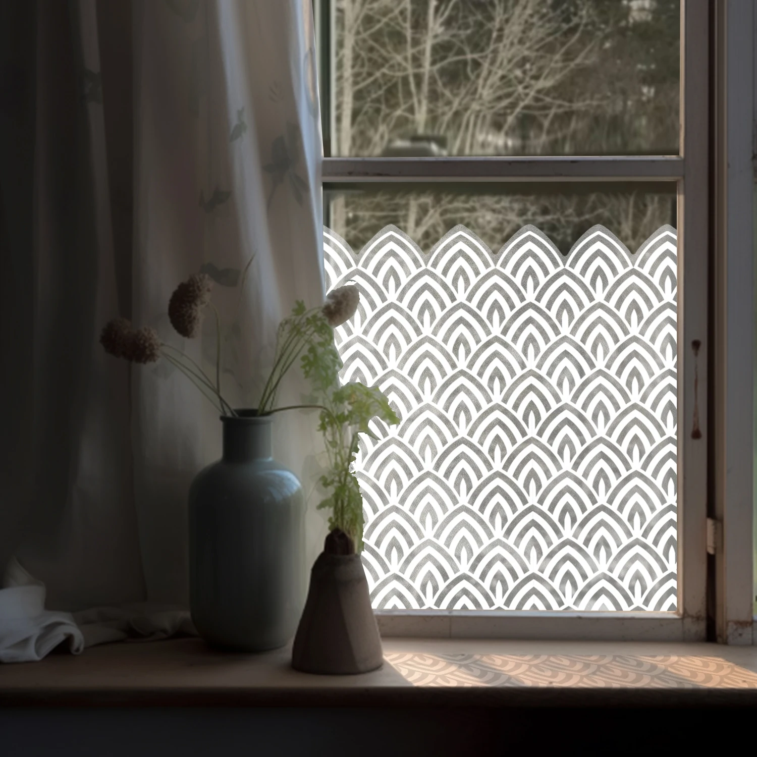 KizcozyLotusPetalWhitePatternWindowVinylGlassCoveringStained