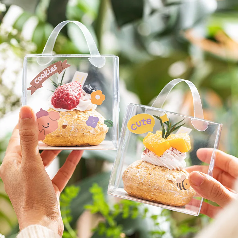 6-inch Portable Puff Packaging Box Hot Selling Small Cake Pastry Baking Pastry Box Mini Dessert Transparent Portable Box