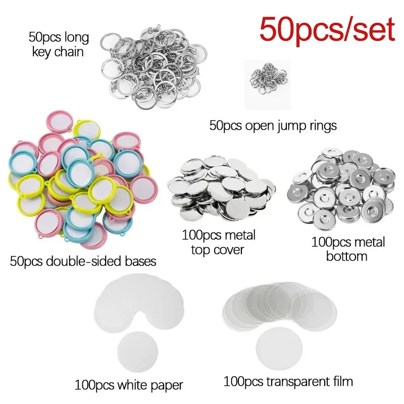 Lot De 50 Porte-clés DIY 32mm - Coques Métal Double Face + Anneaux - Pour Machine à Badges