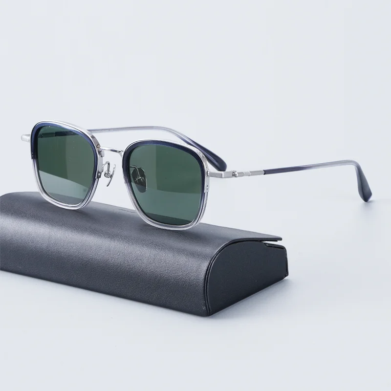 Hand-made High Quality Titanium Sunglasses for Men Classical Vintage Retro Style Polarized Square Solar