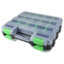 Double - Sided Hardware Organizer Box with 34 Adjustable Compartments for Nuts, Bolts, Screws, and Nails (Green)