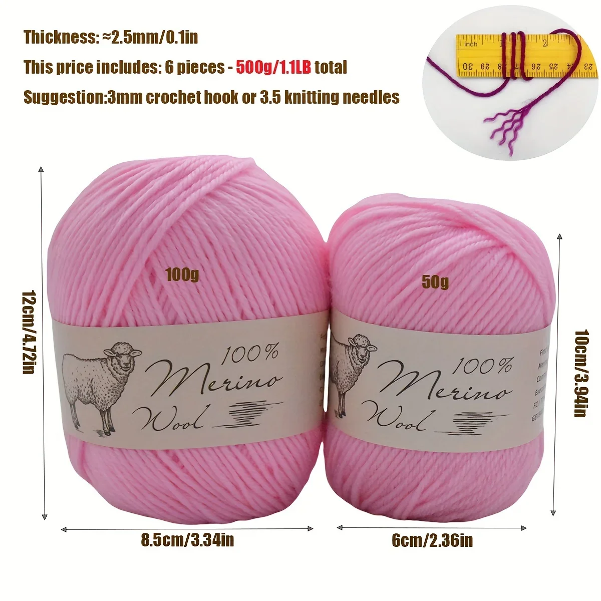 Merino Wool Yarn 6pcs 500g Assorted Colors For Knitting Sweaters Scarves Hats