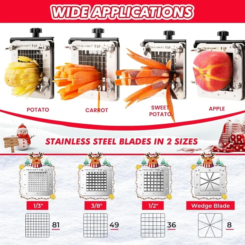 Christmas.French Fry Cutter Electric Potato Cutter Stainless Steel Professional With 4 Blades For Commercial & Cucumbers