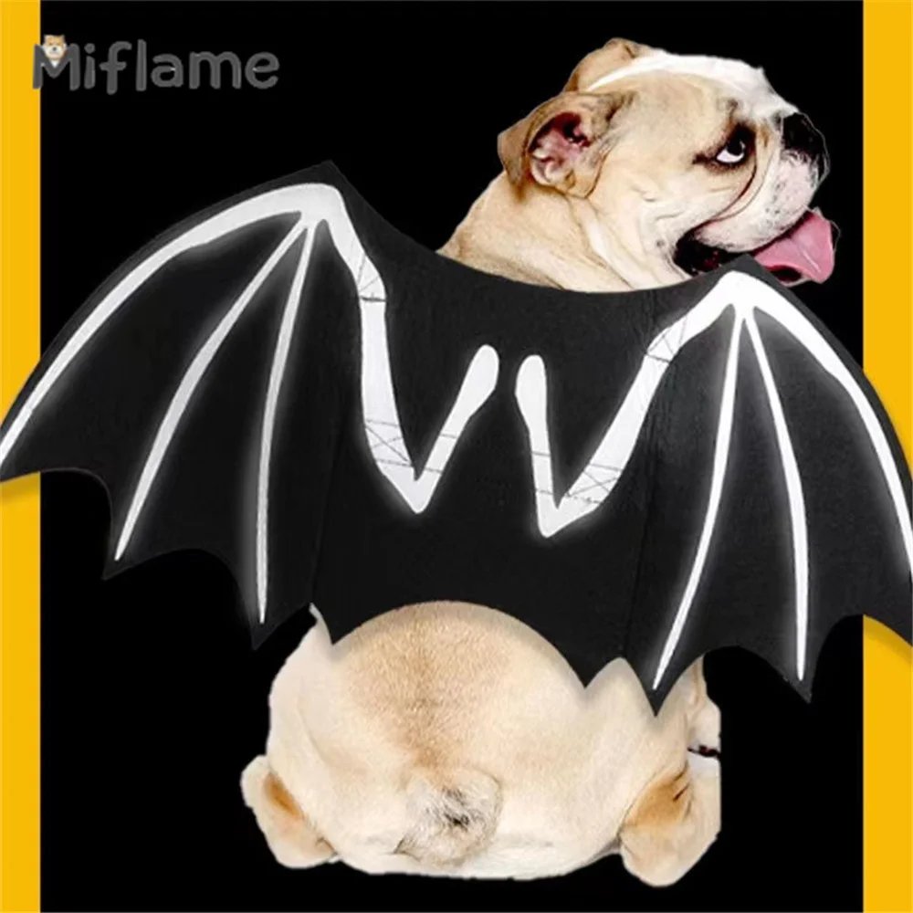 

Miflame Pet Apparel Halloween Creative French Bulldog Spitz Fun Bat Dog Cat Night Glow Demon Transformation Prop Chest Strap