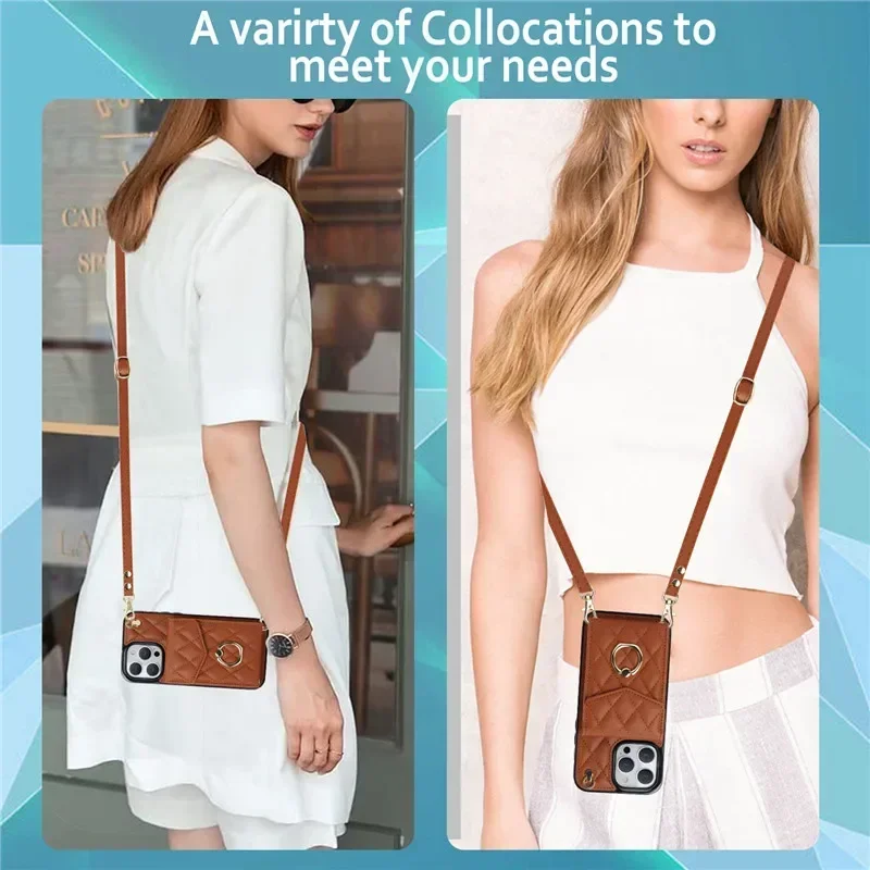 Luxurious Crossbody Lanyard Leather Wallet Phone Case with Cardholder and Flip Cover