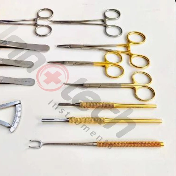 

Set of 12 Parts of Micro Surgery Iris curved/straight,Needle holder,Handle # 3 Scalpel Handle # 4, Adson/Adson brown